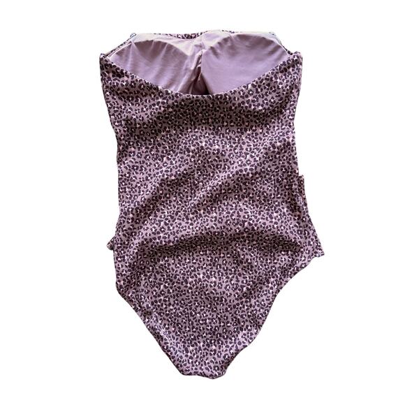 Aerie Brown Leopard Cheetah Print Strapless Cut Out Tie One Piece Swimsuit LONG - Picture 3 of 6